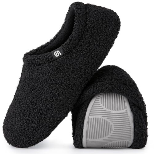 VeracCosy Damen Memory Foam Plüsch Hausschuhe Antirutsch Baumwolle Pantoffeln Mit Polar Fleece-Futter, Schwarz, 36/37 EU Weit