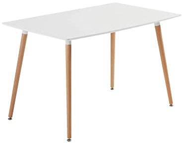 Baroni Home Kückentisch, Esszimmertisch aus Holz, Schreibtisch mit Holzbeinen, Esszimmer, Wohnzimmer; Schlafzimmer, weiße Tischplatte mit holzfarbenen Beinen, 120X70X72cm