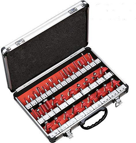 Router Bit Set 35 Pieces 1/4 Inch 1/2 Inch 8 mm Milling Tool Set with Aluminium Housing for Wood Accessories Blue/Yellow/Red