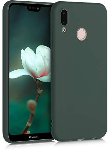 kwmobile Hülle kompatibel mit Huawei P20 Lite Hülle - weiches TPU Silikon Case - Cover geeignet für kabelloses Laden - Moosgrün
