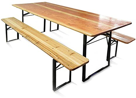 Dmora Wiederverschließbares Tisch- und Bänkeset für Brauerei, braune Farbe, Tisch misst 220 x 76 x 80 cm, Bank misst 220 x 46 x 24 cm