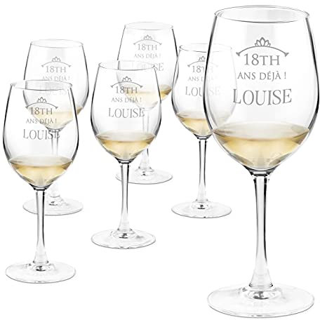 Maverton 6 Verres à Vin en Cristal pour elle - 6 Verres gravés 350 ml - Verre Personnalisé - Vin Rouge et Blanc - Cadeau d’anniversaire pour chaque Femme - Adulte