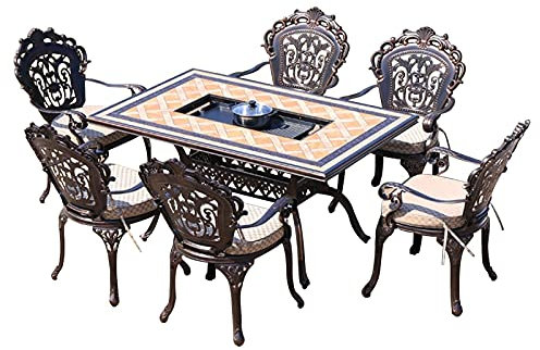Brasero Exterieur Table De Barbecue De Jardin Extérieur - Foyer À Bois, Ensemble Table Et Chaise De Barbecue en Aluminium, avec 2 Ustensiles De Cuisson Et 6 Chaises (Size : 120x80cm)