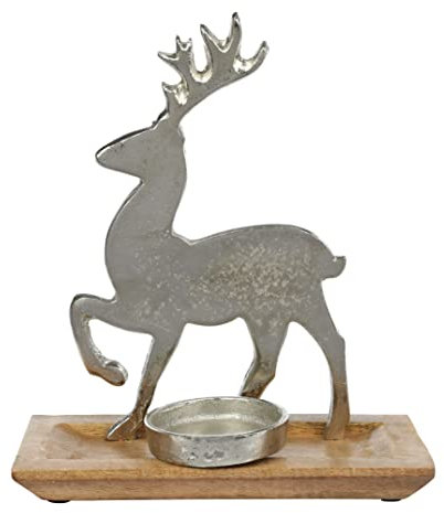 Nordstern Kerzenhalter 'Hirsch' in Alu-Mangoholz - 23 x 11 x 27 cm