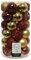 dekorativer bruchfester Kugelmix als 37er Set Weihnachtskugeln Baumkugeln bruchfest für innen und außen Durchmesser 6 cm in verschiedenen Oberflächen und Mustern (rot Gold)