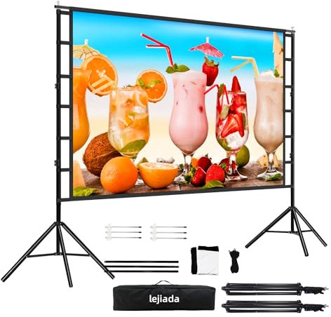 Projector Screen and Stand, Projector Screen 100 Inch 4k HD, Outdoor Projector Screen 16: 9 Wrinkle-Free Design for Backyard Movie Night And (Easy to Clean 160°Viewing Angle A Carry Bag)
