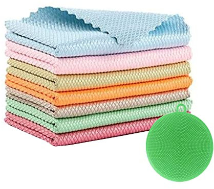 Esponja de Silicona antibacteriana de 8 Piezas, paño de Limpieza para el hogar, Esponja de Silicona, Cocina, paños Escamas de Pescado, para el hogar, Cuarto de baño, Oficina, Hotel, Comedor (Color