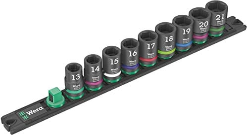 Wera 05005490001 Nuss-Magnetleiste C Impaktor 1 Steckschlüsseleinsatz-Satz, 1/2-Antrieb, 9-teilig, Schwarz