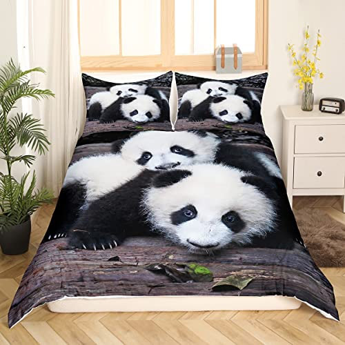 Panda Bettwäsche-Set, Cute Panda, Bettbezug für Kinder, Jungen, Mädchen, Kawaii, Tier, Bettwäsche, 140 x 200 cm, Wildlife mit 1 Kissenhülle
