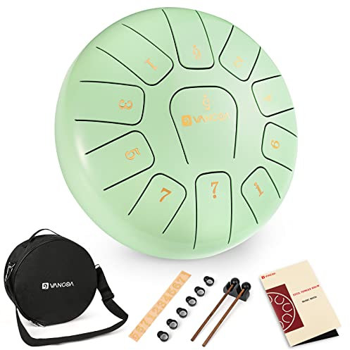 Vangoa Stahlzungentrommel Steel, Tongue Drum, 10 Zoll 11 Tone C-Dur Zungentrommel Schlagzeug Instrument für Meditation Yoga mit Schlegel Hinweis Aufkleber Finger Picks Mallet