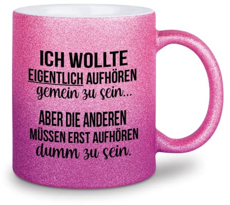 glitzertassen.de® | Ich wollte eigendlich aufhören gemein zu sein | Tasse mit Glitzer | Geschenkidee | Roséviolett
