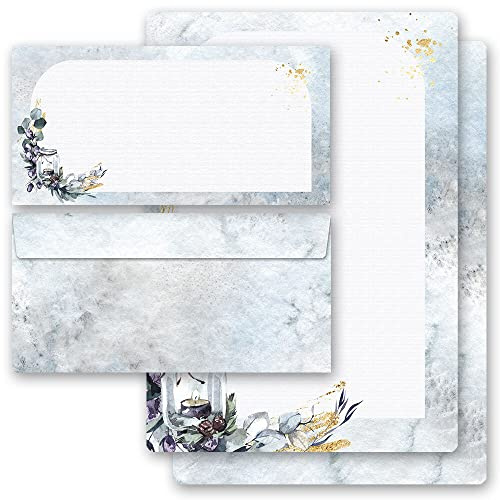 Briefpapier Set, 20 tlg. Briefpapier mit Umschlag, WINDLICHT 10 Blatt Briefpapier + 10 passende Briefumschläge DIN LANG ohne Fenster
