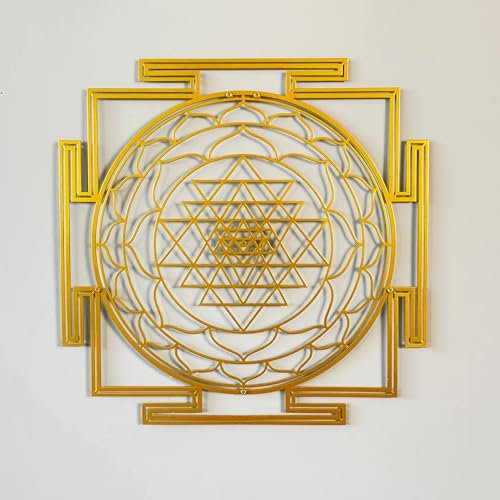 Colorfull Worlds Sri Yantra Heilige Geometrie Metall Wanddekoration, einzigartige moderne Dekoration für Wohnzimmer, Metall-Wandkunst, Einweihungsgeschenk, Bürodekor (Medium, Gold)