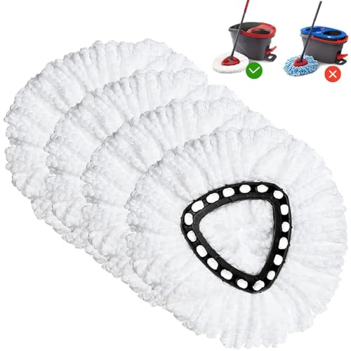 Spin Mop Replacement Head 4 Pack Mop Refill Compatible with Ocedar Triangle Swivel Mops 100% Microfiber Swivel Mop Refill, Deep Clean, Machine Washable and Easy to Replace