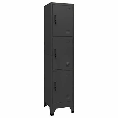 Norheim Spind Stahlschrank Metallschrank Spinte Schrank Metall Schließfachschrank Metallschrank Abschließbar Metallspind Schmal Anthrazit 38x45x180 cm Stahl, Mit 3 Schließfächern
