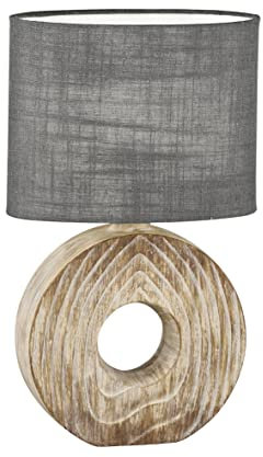 Fischer & Honsel|Tischleuchte, Hanke|holzfarben|Stoffschirm|grau Leinen/innen weiß|L: 23,00 cm, B: 13,00 cm, H: 38,00 cm|mit Schnurschalter|1x E14 max. 25,0 Watt|50629