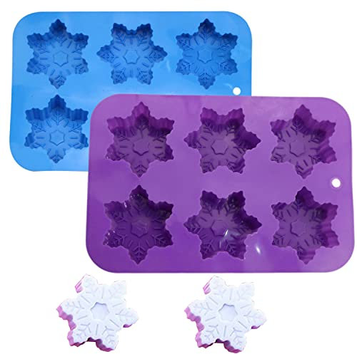 Snowflake Silicone Molds,Accfore 2 Pack Cake Pans Cookie Trays Handmade Soap Making Molds Also for Chocolate Pudding Jelly Muffin Cups Kitchen Baking Decoration(Blue/Purple) (2 Pack)
