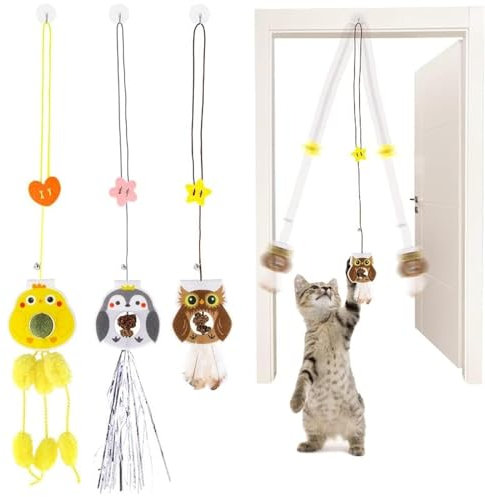 Havenfly Porte Suspendue Jouet Chat Interactif, Jeu Chaton Interieur avec Herbe à Chat, Jeux Rebondissant pour l'exercice du Chat, Jouets en Peluche