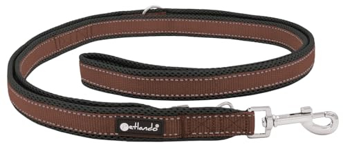 Petlando Hundeleine Outdoor, Mokka, 230x2,5cm | Für mittelgroße Hunde, 3-fach verstellbare Führleine, reflektierend, weiche Mesh-Polsterung, starke Karabiner, Umhängeleine