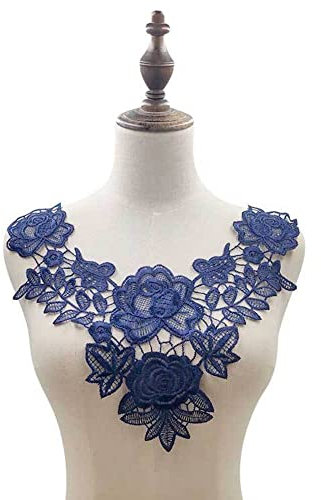 Stickerei Spitzenbesatz Häkelspitze Patch Spitzemotiv Applique Patches Einsatzkragen,Bestickte Blumen Spitze Kragen Applikation für Nähen Handwerk Kostüm Hochzeitskleid Brautkleid Deko,Navy blau