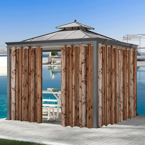 REDLEO Tende per pergola, impermeabili, oscuranti, termiche, per esterni, con occhielli, tende da giardino per pergola, patio, 132 x 274 cm, 2 pannelli, porta in legno