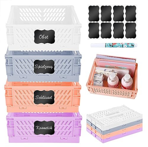 Kiswleon 4 Klappbox 25*16.5*10,Folding Klappbox Klein,Klappboxen Faltbar Stabil für Klappkiste Groß,Klappkorb Faltbar,Klappkiste Klein,Aufbewahrungsbox für Kinderzimmer,Küche,Arbeitszimmer