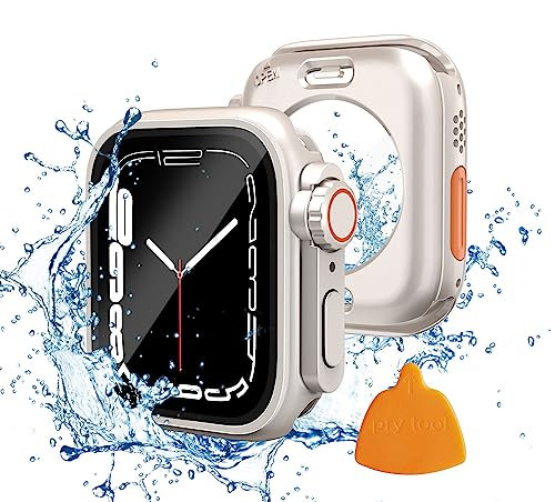Yolovie 2 in 1 Wasserdichte Hülle Kompatibel mit Apple Watch 41mm Displayschutz Series 9/8/7【Appke Watch Ultra Style Gehäuse】iWatch Glas Schutzhülle Hard PC Rundum Schutz Case Zubehör 41mm, Polarstern