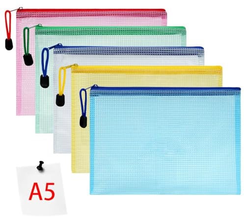 Vicloon Dokumententasche A5, 5 Stücke Zip Tasche, bunte wasserdichte Dokumententasche mit Reißverschluss, Mesh Beutel mit Reißverschluss Datei Zipper Tasche Reißverschlusstaschen