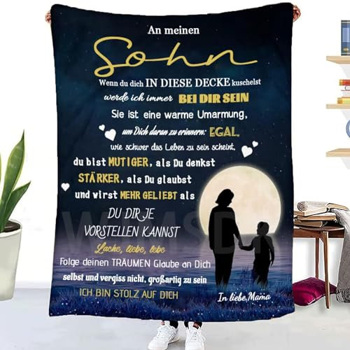 WJMSDK Personalisierte Decke Geschenke für Sohn von Mama, Kuscheldecke Flauschige An Meinen Sohn von Mama, 18 Geburtstag Junge Geschenke, Witziges Weihnachten Abschluss-Geschenke