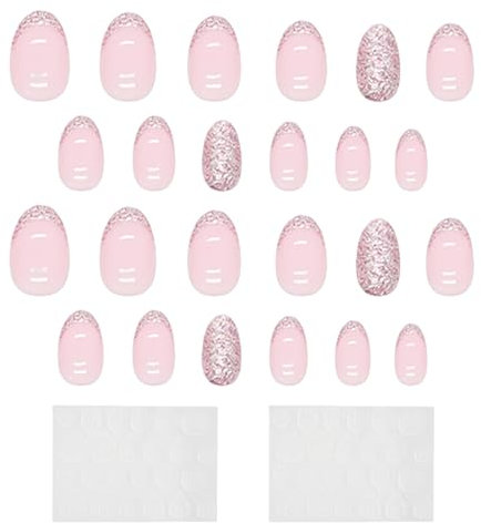 Confezione da 24 Smalti Finti, 48 Pezzi di Colla per Manicure Gelatina, Rotondo e Glitterato, Riutilizzabile, Accessori da Donna (Rosa)
