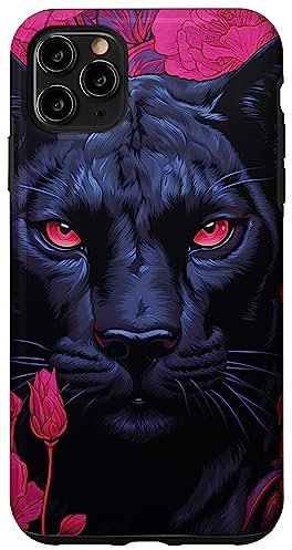Hülle für iPhone 11 Pro Max Schutzhülle für Mobiltelefon, Motiv: Panther, Blumenmotiv, Pink