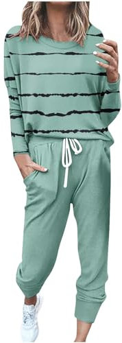 EMATOP Hausanzug Damen Baumwolle Lang Jogginganzug Zweiteiler Langarm Sweatshirt und Hose Trainingsanzug Casual Sport Tracksuit Mode Streifen Freizeitanzug Sommer Yoga Outfit angebot des tages