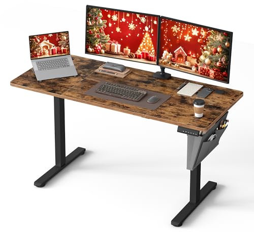 SONGMICS Höhenverstellbarer Schreibtisch elektrisch, 140 x 60 cm, Verstellbarer Tisch, Memory-Funktion für 4 Höhen, für Büro, vintagebraun LSD134K01