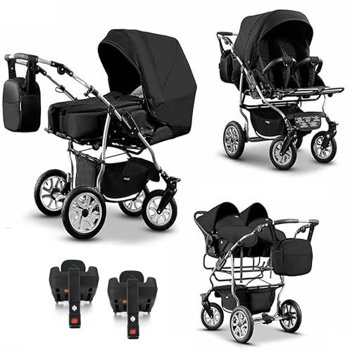 Zwillingskinderwagen 5 in 1 City Twin inkl. Autositze - 16 Teile - in 19 Farben