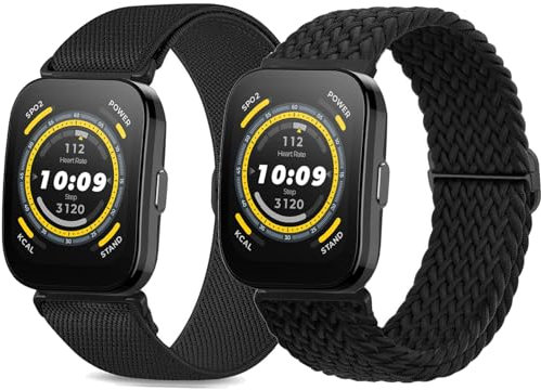 TUCOMO 2 Stück Dehnbares Nylon Armband Kompatibel mit Amazfit Bip 5/ Balance/Cheetah Pro/GTR 4/GTR 3/GTR 3 Pro/GTR 2/2e, 22mm Geflochtenes Loop Elastische Armbänder für Amazfit GTR 47mm Herren Damen