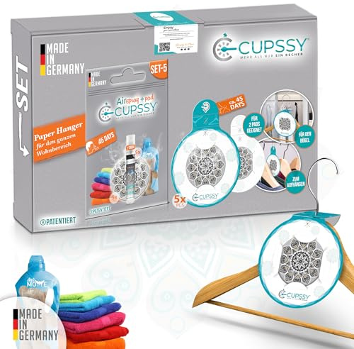 Cupssy Frische Wäsche Klassik | 5X Pad + 5X Spray - Für Küche, Schrank, Luftfilter & Staubsaugerbeutel - Parfümierter Lufterfrischer gegen Gerüche