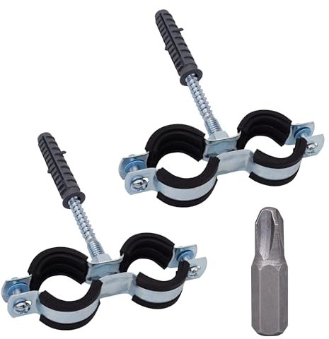 SKIR'CO (2 pezzi) Doppia staffa per tubo con rivestimento in gomma per tubi da 20-24 mm, supporto per tubi per montaggio a parete e soffitto, morsetti per tubi