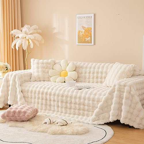 Bishilin Sofabezug Ecksofa 3 Sitzer, Überwurf Sofa Katzenschutz 180x300CM Plüsch Weiß Couchbezug Eckcouch Universal