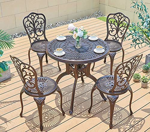 5-teiliges Set, Tisch-Stühle-Set aus Aluminiumguss mit Schirmloch, Möbel-Set für Garten, Terrasse, Veranda, Pool