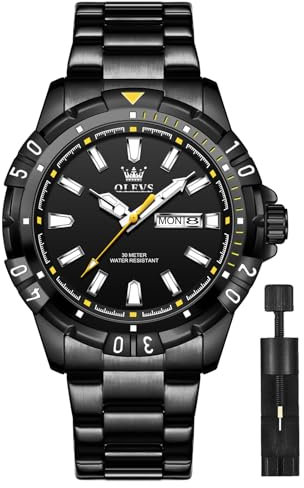 OLEVS Uhr Herren Schwarz Großes Zifferblatt Lässig Kleid Herrn Metall Armband Uhren Edelstahl Moderne Geschenke Uhren Männer mit Datum Leuchtend Wasserdicht Mode Quarz Analog Armbanduhren für Herren