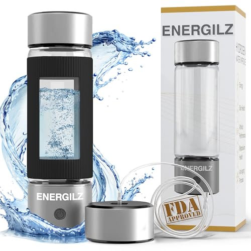 Energilz Botella de agua de hidrógeno | Generador de botella de agua de hidrógeno grande de 480 ml, 3000 ppb, máquina de hidrogenación, generador ionizador hidrogenado SPE/PEM (acero con negro)