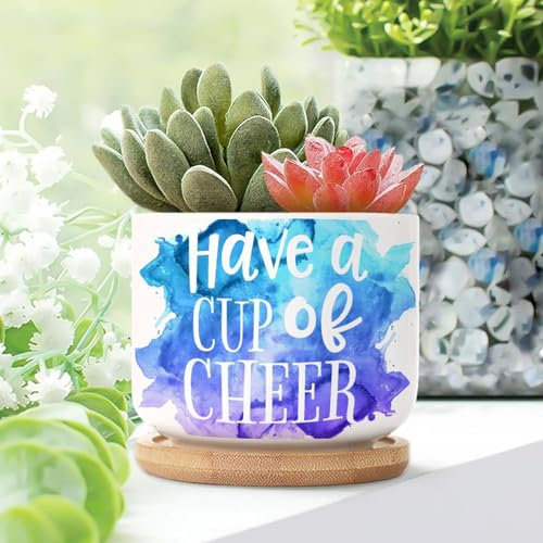 Yelolyio Have A Cup Of Cheer Ceramic Planters Christian Scripture Pots for Plants With Drainage Holes And Saucers Pot For Outdoor Garden Home Plant