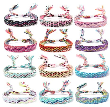 Wambere 12 Stück 1,2cm Breit Böhmisches Armband Unisex Armband Handseil Freundschaftsarmband Handgeflochtenes Stoffarmband Gewebte Quasten Armbänder Webarmband Wristband Gewebearmband,Zufällige Farbe