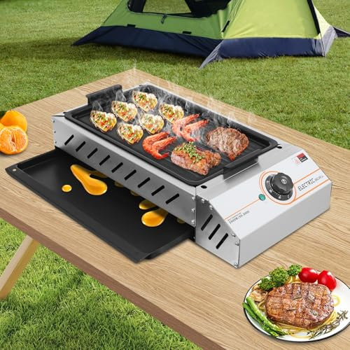 Barbecue elettrico con grande superficie di cottura e 2500 Watt – Grill elettrico per 4 – 8 persone | Grill XXL portatile per interni | Griglia da tavolo per balcone