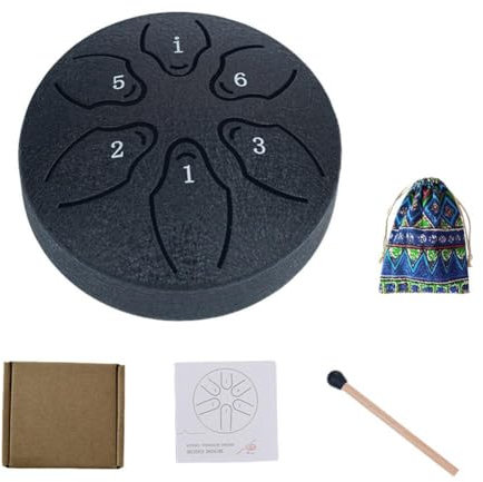 ZXCVWWE 7,6 cm 6 Noten Stahlzungentrommel Handpan Ätherische Trommel Instrumentententrommel Handpan Mini Musik T4k7 Musiktrommel