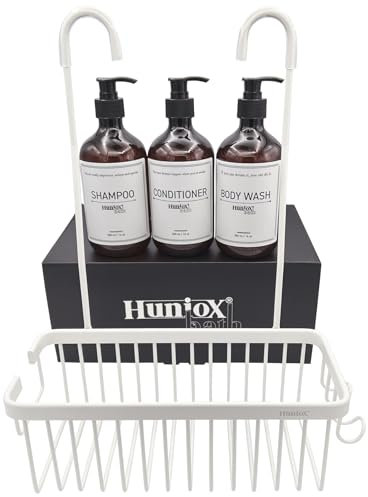 Huniox® Bath - Cesta de Ducha para Colgar en el Grifo - Colgador Ducha sin Taladro - Estante de Ducha sin Taladrar - Colgador Baño sin Taladro - Estanteria Ducha Colgar (White, Basket)