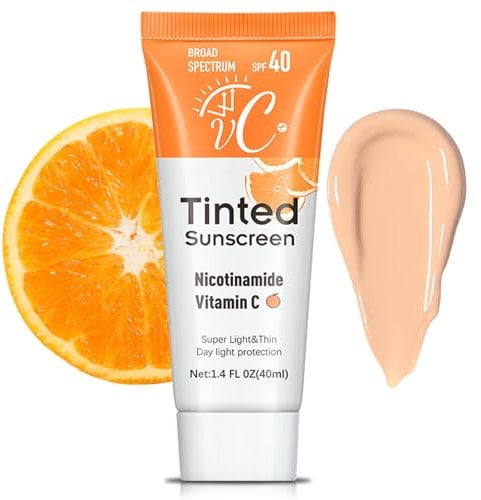 Tinted Sunscreen For Face, Vitamin C Sunscreen Spf 40 - Glow & Brightening Sun Lotion Tinted Moisturiser, Sun Cream SPF, Uva & Uvb Protection, Sheer Matte Finish, Suitable For Women & Men