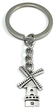 FizzyButton Gifts Windmill Charm Key Ring Keyring with Silver Tone Keychain