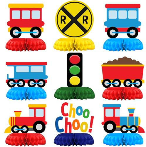 9 Pack Train Table Decorations - Train Party Decorations for Kids' Birthday and Baby Shower - Train Table Toppers