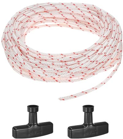 M METERXITY Recoil Starter Rope Pull Cord 3mm 10m Pull Starter Rope with Handles Nylon Pull Cord Pull Starter Rope for Mower/Chainsaw/Trimmer/Brush Cutter [White Red,Black]